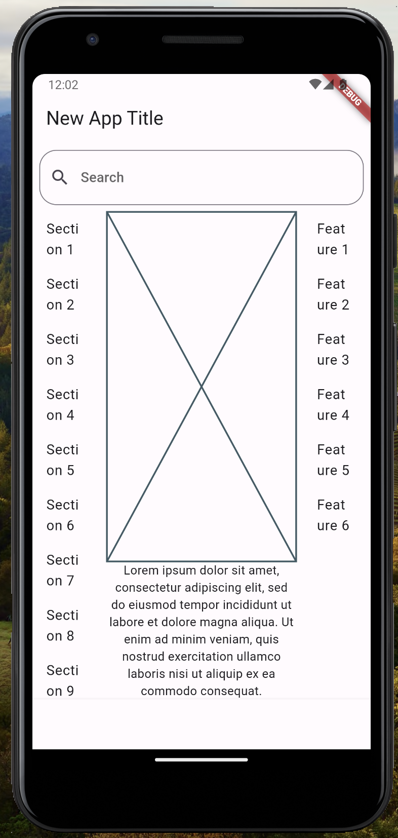 Flutter app running on an Android device showing the implemented interface with material design elements