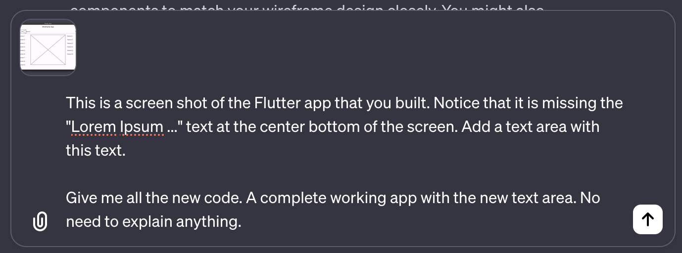 Second prompt to ChatGPT requesting improvements to the Flutter app implementation